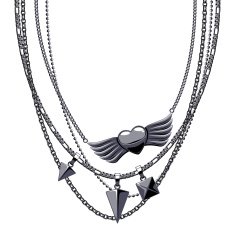 Black metallic tromp e-l' necklace with winged heart and pendants