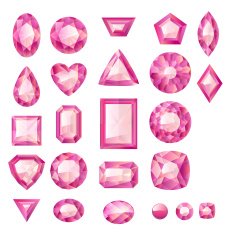 Set of realistic pink jewels Colorful gemstones