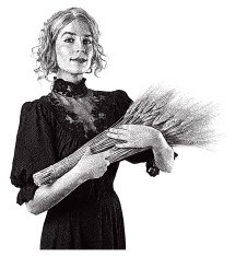 Vintage Woman Holding Wheat Bundle