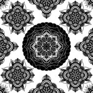 White and black ornamental fantasy seamless pattern N3