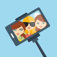 Selfie set photo illustration Young girls making self portrait Vector