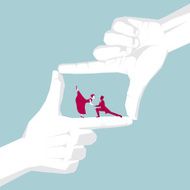 Couple dancing waltz in the finger frame