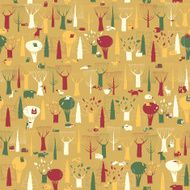 Wood Animals tapestry seamless pattern in vintage colors N2