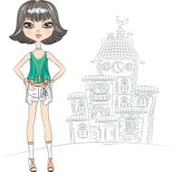 Vector hipster fashion girl top model in the city N2