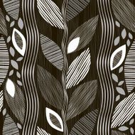 Monochrome seamless pattern of abstract leaves on a black background N2