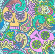 seamless pattern with skulls and paisley