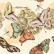 Seamless vector wallpaper pattern with butterflies in vintage st