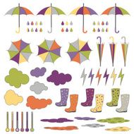 Rubber boots umbrellas rain Vector set N2