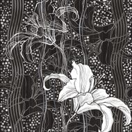Monochrome seamless pattern with lilies Hand-drawn floral background N4