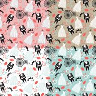 Vintage wedding seamless pattern set Clothers retro bycicle