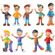Teen boys cartoon characters set isolated N2