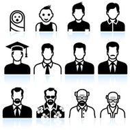 man Body Aging Process black &amp; white vector icon set