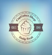 Cupcake food label over blurred background N6