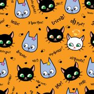 cartoon cute cats and dogs vector seamless pattern orange background N2