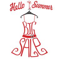 Silhouette of dress from words Big sale Hello summer