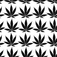 Seamless marijuana black leaves on white background pattern