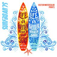 Set of watercolor surfboards