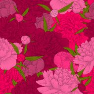 beautiful seamless background pink peonies with green leaves and buds