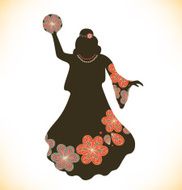 Dancing woman in retro traditional clothes