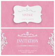 Vector Pink 3d Vintage Invitation Card with Floral Damask Pattern N4