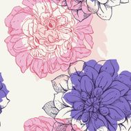 Seamless pattern with dahlias and wild roses