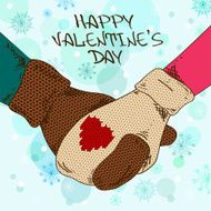 Illustration with holding hands couple in mittens N2
