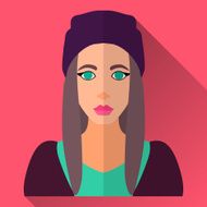 Flat style square shaped female character icon with shadow N32