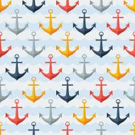 Nautical seamless pattern with anchors in flat design style