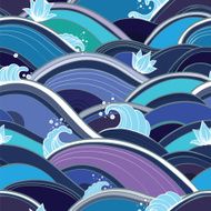 seamless pattern with water waves and lilies N3