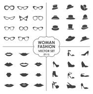 Woman Fashion Set vector - icons glasses hats shoes lips