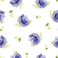 Blue watercolor flowers seamless pattern N11