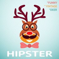 Portrait of funny vintage hipster deer with glasses mustache an
