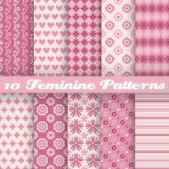 Feminine vector seamless patterns (tiling) Fond pink