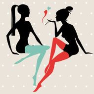 Silhouettes of two girls in stockings