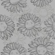 cute seamless pattern with sunflowers Abstract gray black and white