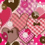 Seamless pattern of heart patchworks and buttons N3