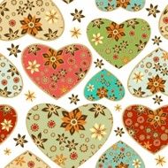 Seamless floral vector pattern with hearts