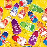 seamless pattern - colored children gumshoes on yellow background N2