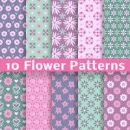 Romantic flower different vector seamless patterns (tiling)