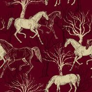 Vintage beautiful background with horses and trees