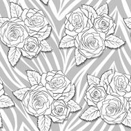 beautiful bouquets of roses on animal abstract print Seamless pattern