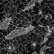 seamless retro vector pattern from abstract flowers and feathers