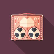 Vintage tape recorder flat square icon with long shadows