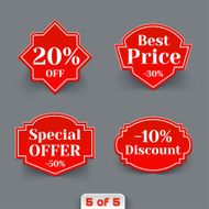 Vector Set of Red Sale Paper Retro Labels N4