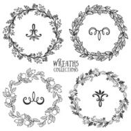 Hand drawn rustic vintage wreaths with curls Floral vector