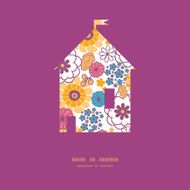 Vector colorful oriental flowers house silhouette pattern frame