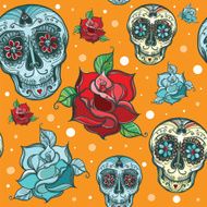 Vector seamless pattern with sugar skull roses