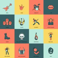 Rock Music Icons Flat Line