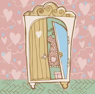 Vector illustration with vintage wardrobe in the room