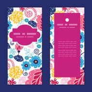 Vector fairytale flowers vertical frame pattern invitation greeting cards set N2